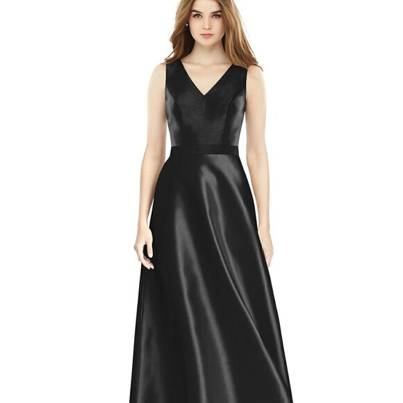 Alfred Sung 754...Sleeveless A-Line Satin Dress with Pockets....Black...Size 14 - Picture 1 of 8